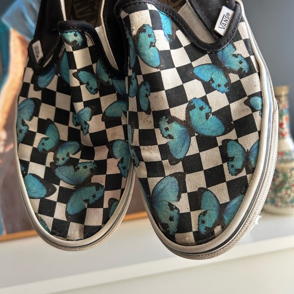 Vans Slip-On Shoes - Black and Blue Butterfly Checkered - Picture 14 of 15
